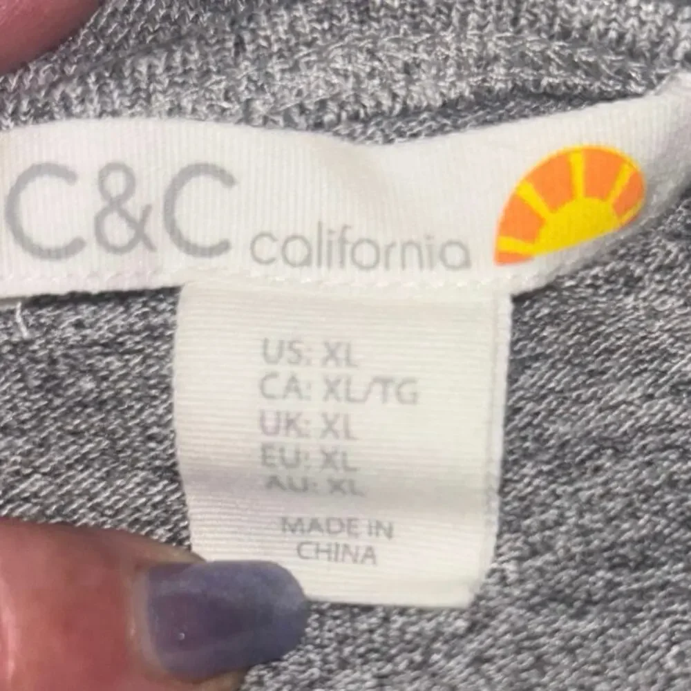 C & C of California Sleeveless Jumper Gray XL Elastic Tie Waist Minimalist comfy